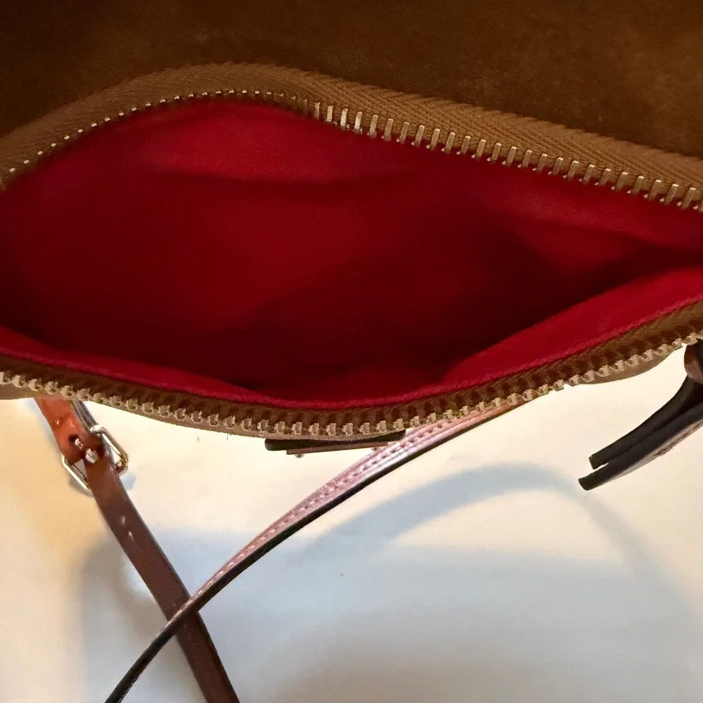 Dooney & Bourke Suede Crossbody Bag Brown Triple Zip Western Heritage Small